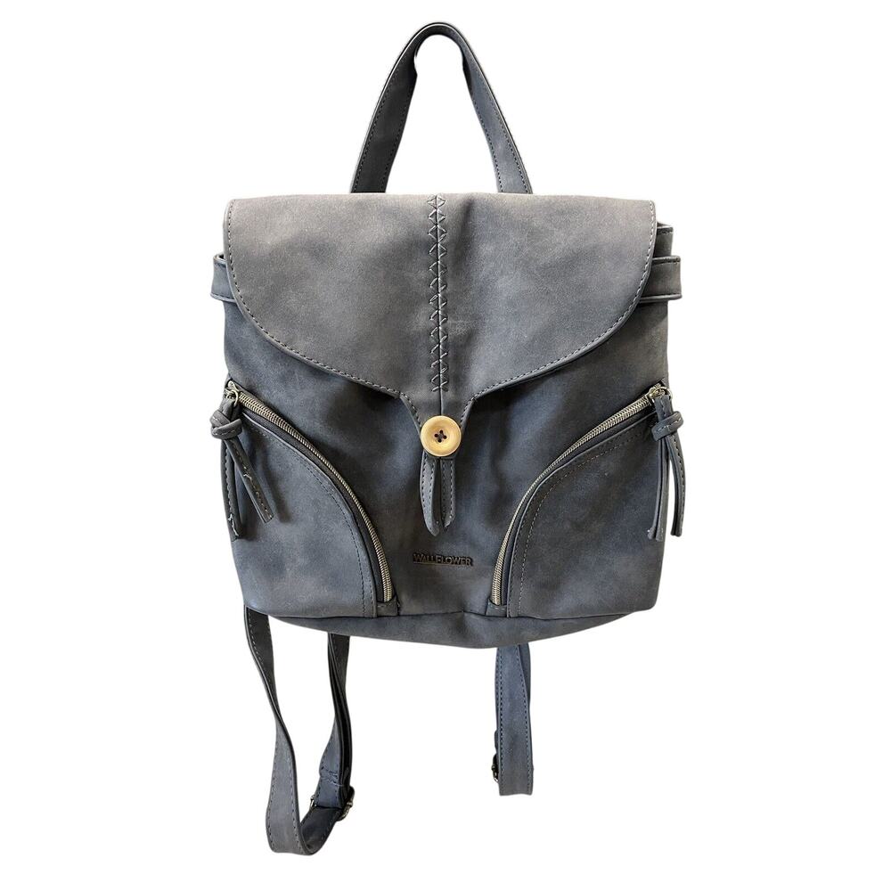 Wallflower Faux leather Mini Gray Backpack With Adjustable Strap’s Front Pockets